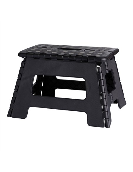 Banqueta plegable negra, 35 x 28,5 x 22 cm