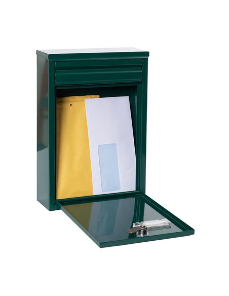 Buzón individual exterior, pequeño, zaguán, acero, verde, 22 x 8 x 32 cm