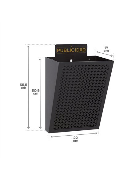 Cesta de publicidad e2301, acero, negro, 22 x 19 x 35,5 cm