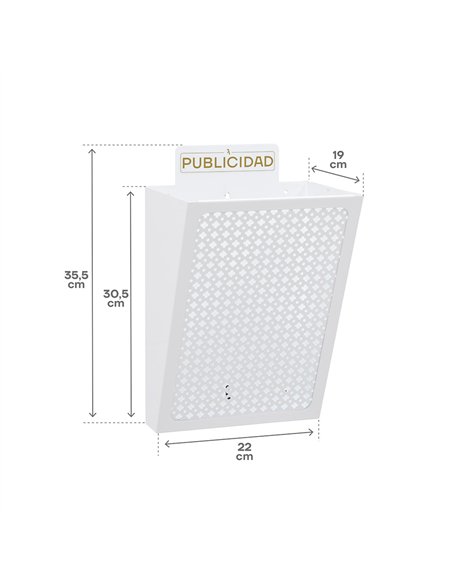 Cesta de publicidad e2304, acero, blanco, 22 x 19 x 35,5 cm
