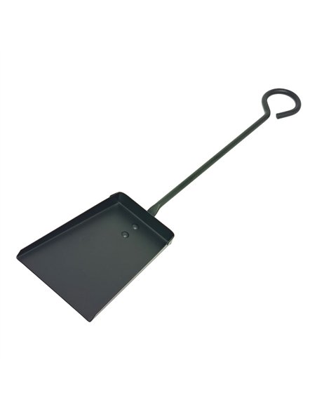 Badil de chimenea con mango largo, metálico, color negro, 11 x 46 cm