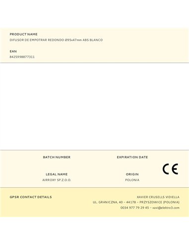 Difusor de empotrar redondo ø95x47mm abs blanco