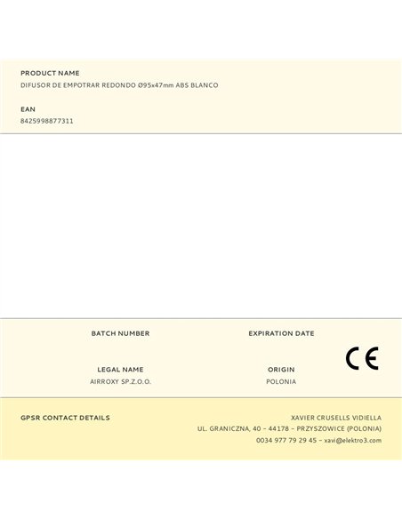 Difusor de empotrar redondo ø95x47mm abs blanco
