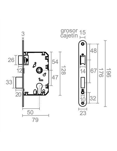 Cerradura embutir c/r cre03 50/47 mm latonado