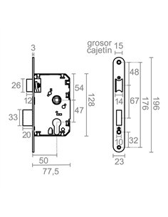 Cerradura embutir c/r cre03 50/47 mm negra 2