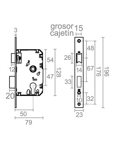 Cerradura embutir c/c cre04 50/47 mm latonado