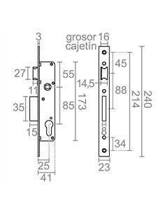 Cerradura embutir c/c cre08 25/85 mm inox 2