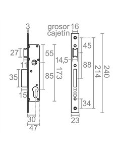 Cerradura embutir c/c cre08 30/85 mm inox 2