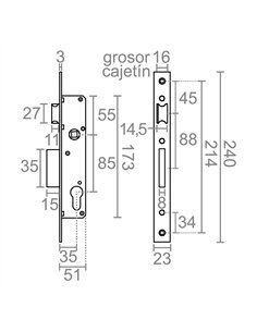Cerradura embutir c/c cre08 35/85 mm inox 2