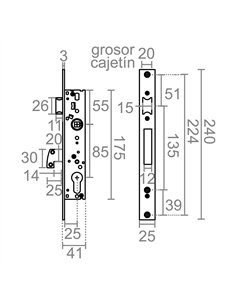 Cerradura embutir c/c cre10 25/85 mm inox 2