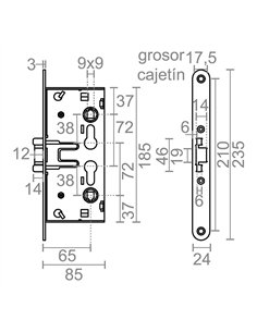 Cerradura embutir cortafuego sin cilindro cre09 72 mm zincado 2