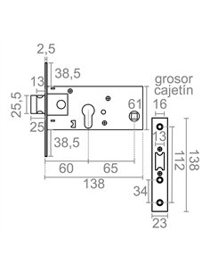 Cerradura embutir cre01 60 mm inox 2