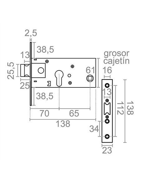 Cerradura embutir cre01 70 mm inox