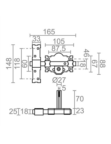 Cerrojo sobreponer crr06 105b/70 mm pintado gris