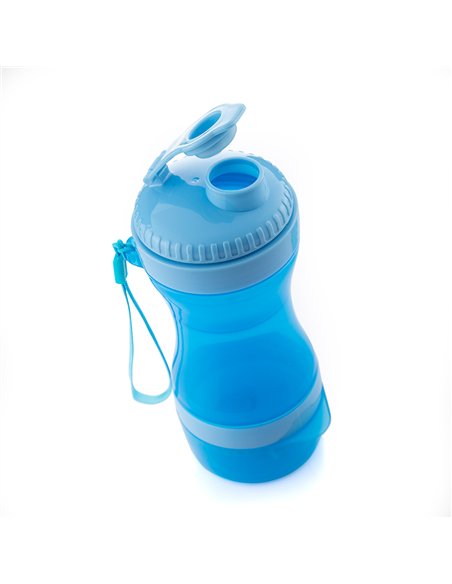 Botella con depósito de agua y comida para mascotas 2 en 1