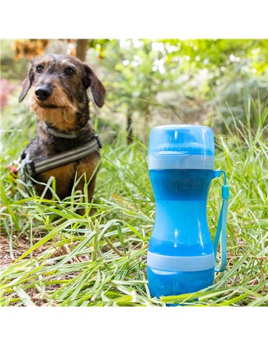 Botella con depósito de agua y comida para mascotas 2 en 1