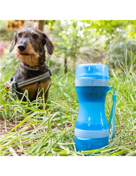 Botella con depósito de agua y comida para mascotas 2 en 1