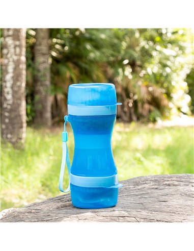 Botella con depósito de agua y comida para mascotas 2 en 1