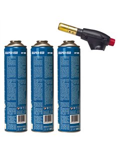 Pack soplete segofire piezo + 3 botellas. multigas 300 600ml super ego