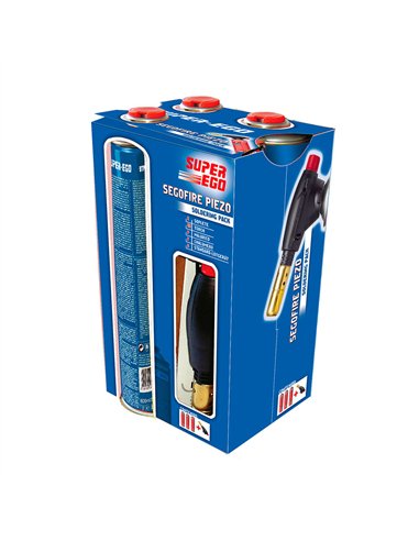 Pack soplete segofire piezo + 3 botellas. multigas 300 600ml super ego
