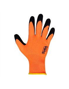 Guante poliéster con palma látex rugoso, keep safe, naranja y negro, t-7 s