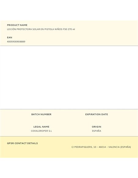 Loción protectora solar en pistola niños f50 270 ml