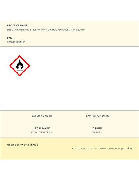 Desodorante invisible dry 0% alcohol advanced care 200 ml