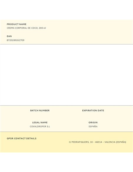 Crema corporal de coco, 200 ml