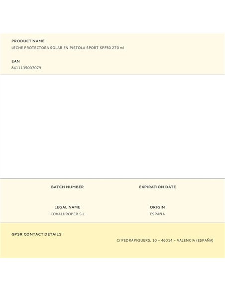 Leche protectora solar en pistola sport spf50 270 ml