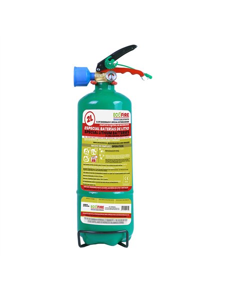 Extintor especial para baterías de litio 2 l, verde + soporte