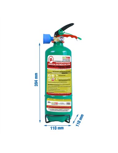 Extintor especial para baterías de litio 2 l, verde + soporte