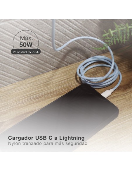 Cable USB Tipo C a conector Lightning nylon trenzado 1,5M 