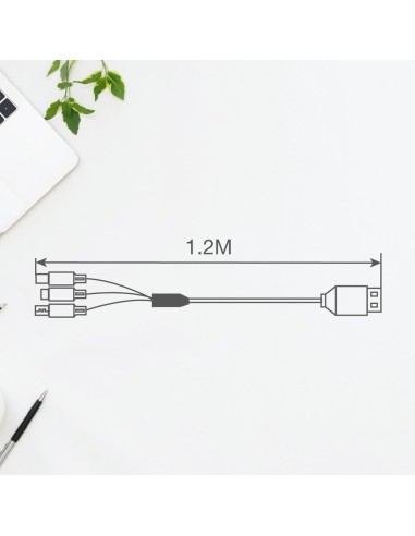 Cable cargador 3 en 1 (USB Tipo C, conector Lightning y micro USB) nylon trenzado 1,2M 