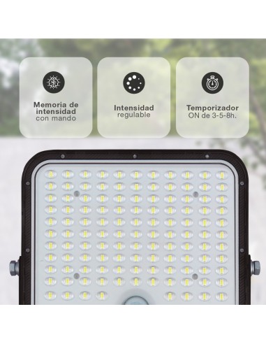 Proyector solar LED Pamol con sensor de movimiento y crepuscular 300W 6500K IP65 Negro