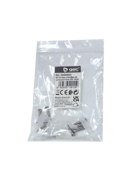 Kit 10 clips y tornillos sujeción pared para tiras LED 12mm 