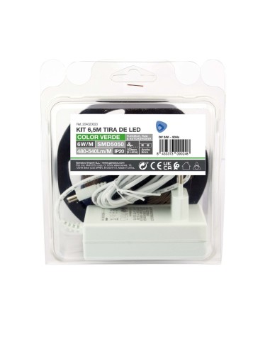 Kit 6,5M Tira de LED 6W/M IP20 Verde preparado