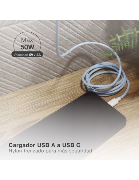 Cable USB a USB Tipo C nylon trenzado 1,5M 