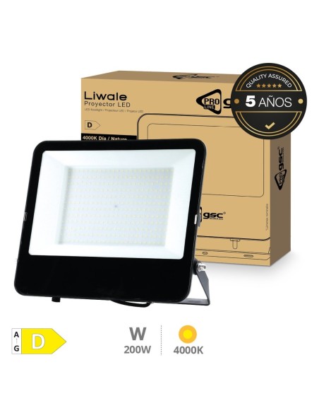 Proyector aluminio LED Serie Liwale 200W 4000K IP65 Negro - Pro Line