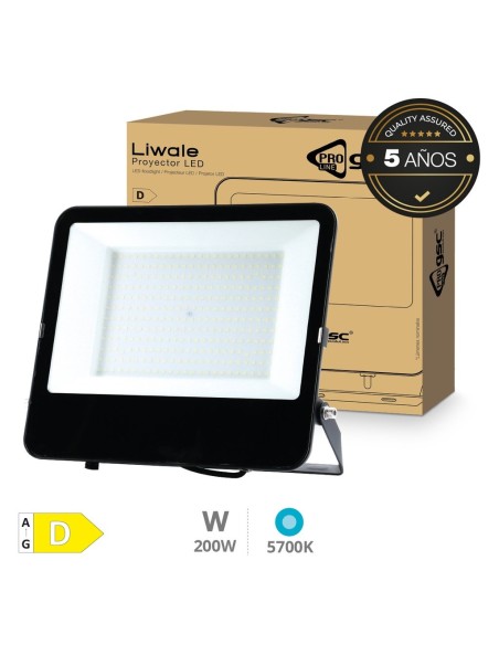 Proyector aluminio LED Serie Liwale 200W 5700K IP65 Negro - Pro Line