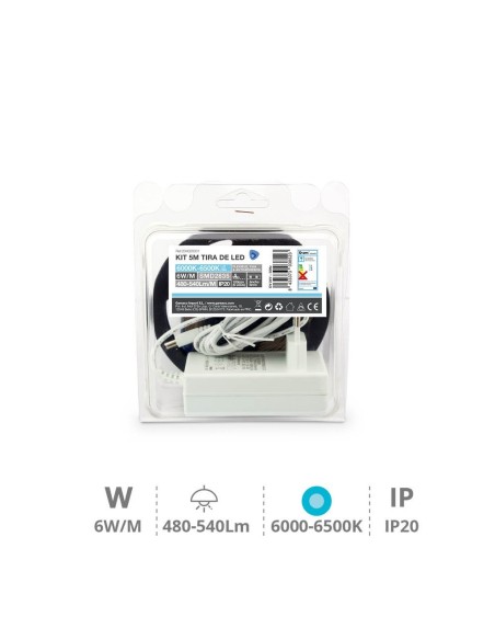 Kit 5M Tira de LED 6W/M IP20 6000K-6500K preparado