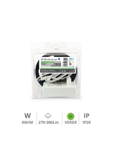 Kit 5M Tira de LED 6W/M IP20 Verde preparado