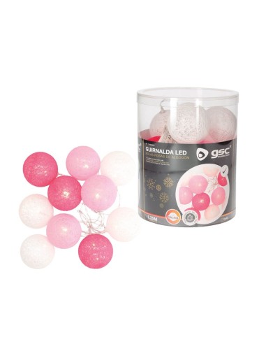 Guirnalda LED de bolas rosas de algodón 1,35 M Luz cálida