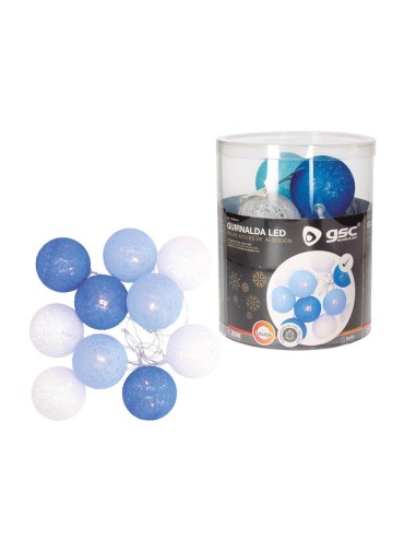Guirnalda LED de bolas azules de algodón 1,35 M Luz cálida