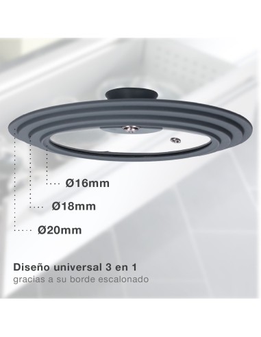 Tapa universal de silicona para ollas y sartenes 16 - 18 - 20 cm