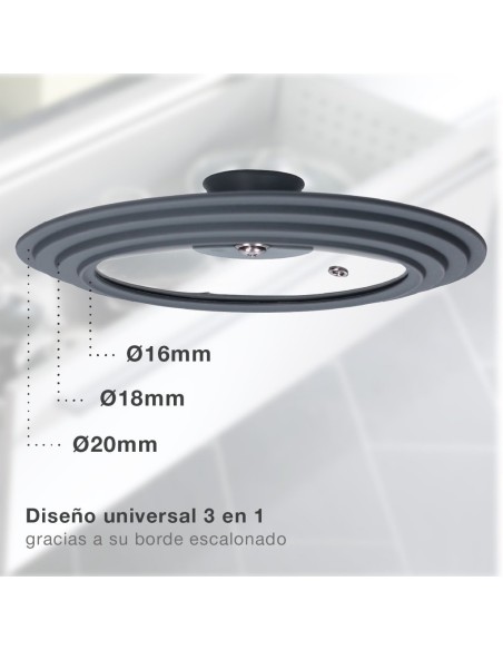 Tapa universal de silicona para ollas y sartenes 16 - 18 - 20 cm