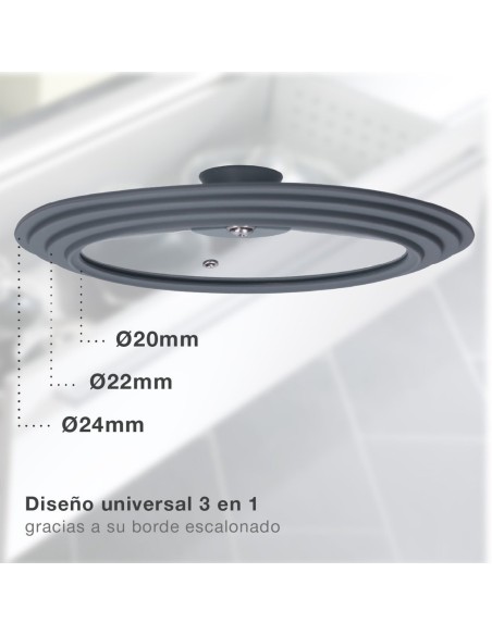 Tapa universal de silicona para ollas y sartenes 20 - 22 - 24 cm
