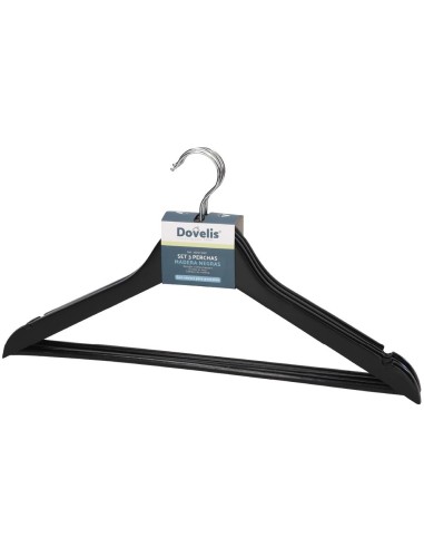 Set de 3 perchas madera Negro
