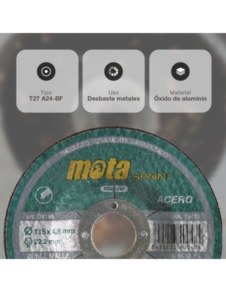 Pack 5 discos de desbaste 115x4.8x22.23mm