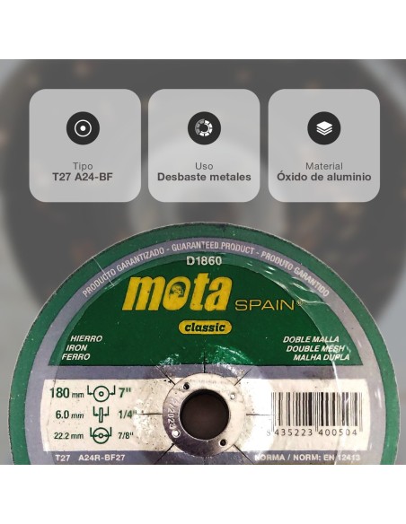 Pack 5 discos de desbaste 180x6x22.23mm
