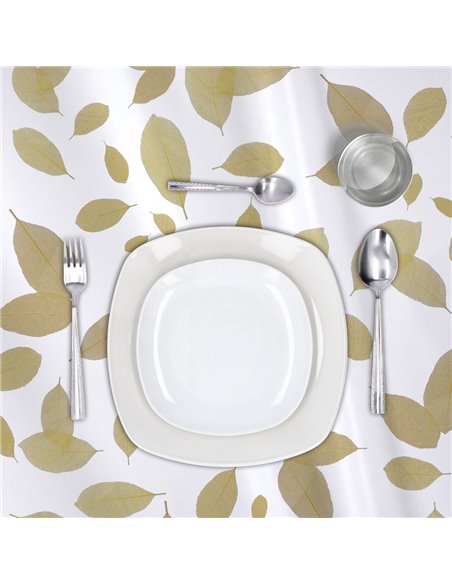 Mantel Hule Rectangular Hojas Transparente Impermeable Antimanchas PVC 140x250 cm.  Recortable Uso Interior y Exterior